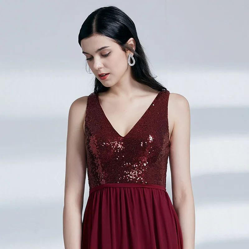Ever Pretty Robe De Soiree New Fashion Sequins Chiffon Long Evening Dresses Elegant A Line Burgundy Party Gowns EP07346BD