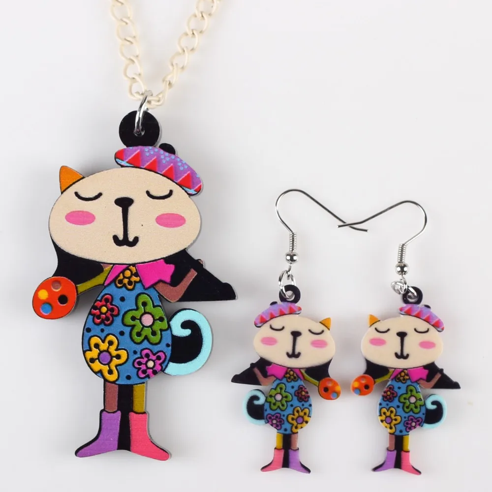 Bonsny брендовый ювелирный набор кулон в виде кота серьги-капли шесть цветов хит