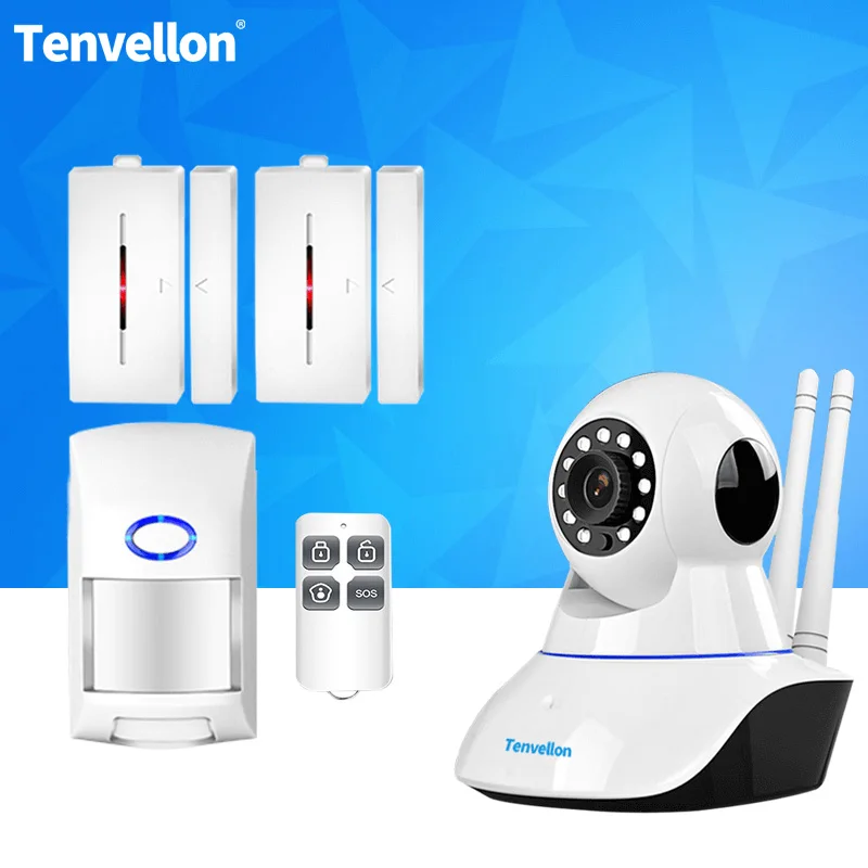 KIT B Система Сигнализации s безопасности домашняя wifi ip-камера Беспроводная сигнализация с датчиком сигнализация дистанционный детектор дыма DIY комплект управление приложением - Цвет: KIT B