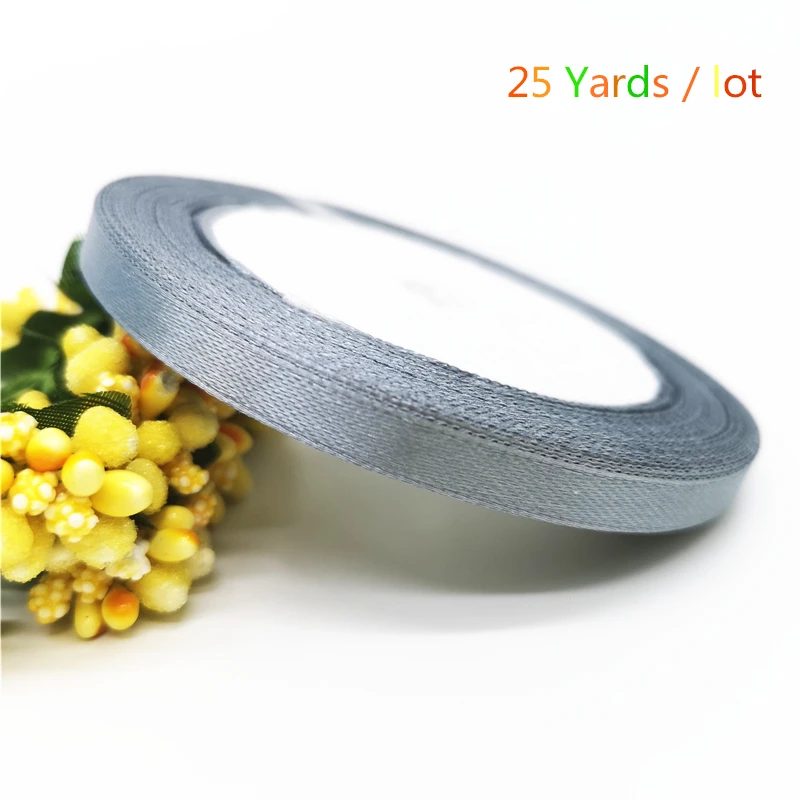 Grey 25 yards 1/" 6 мм шелковая атласная лента для украшения свадебной вечеринки пригласительная открытка Подарочная упаковка Рождественская лента - Цвет: Grey 25 yards