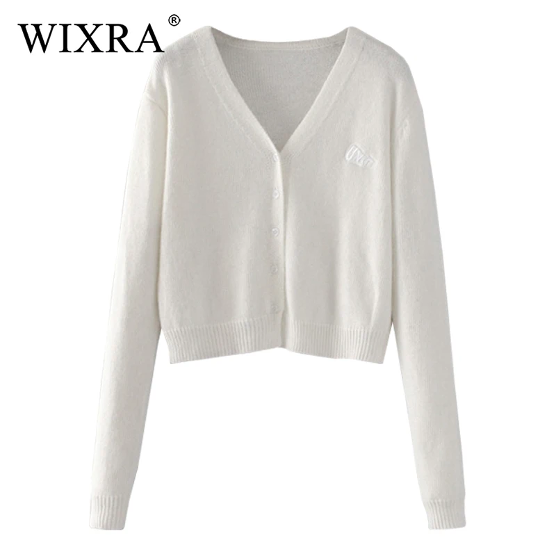Wixra Warm And Charm Autumn New Sweaters Women Cardigan Knitted Sweater Coat Long Sleeve Female V-Neck Tops For |