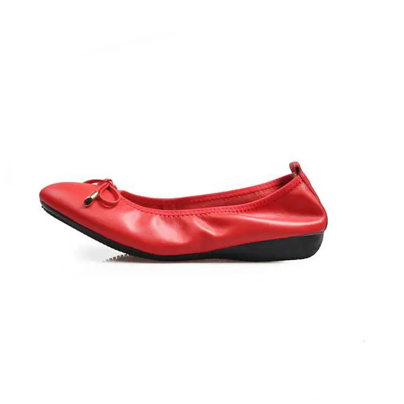 Four Seasons Hot Brand Design Genuine Leather Pink Black Fashion Bow Decoration Ladies Single Shoes Round Head Women Flat | Обувь