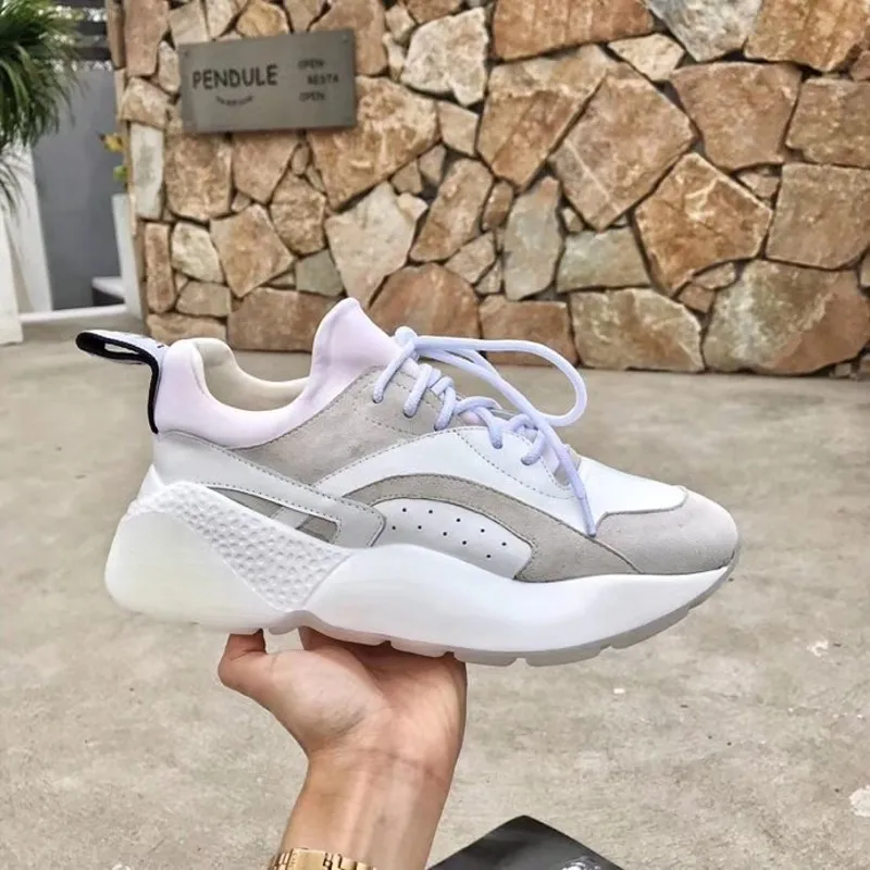 Высококачественные уличные спортивные кроссовки для женщин; zapatillas mujer; спортивная обувь из натуральной кожи на шнуровке для бега; роскошные кроссовки на платформе