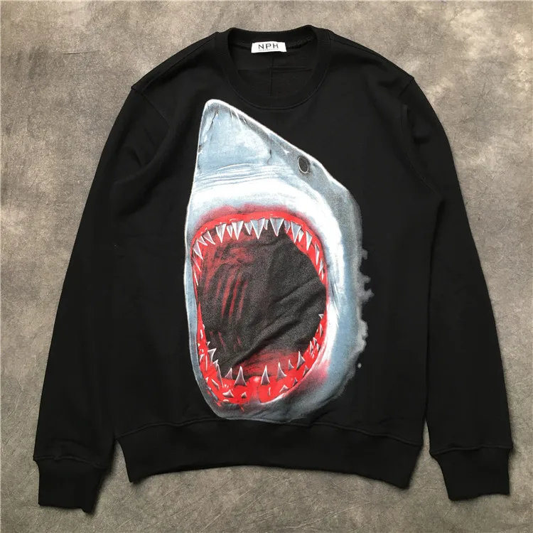 

New 19ss Men Red mouth shark Hoodies Hoody hooded Sweatshirts velvet Cotton Drake Thick Fleece Street Hip hop #H30