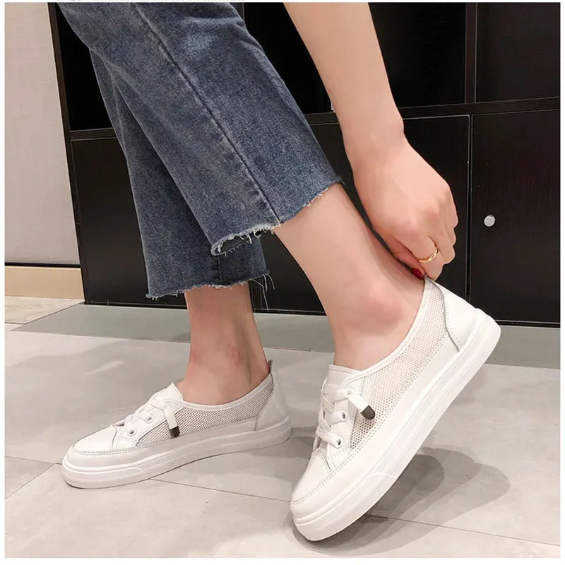 TANGNEST/Новинка лоферы на шнуровке женская обувь из сетчатого материала Белая с