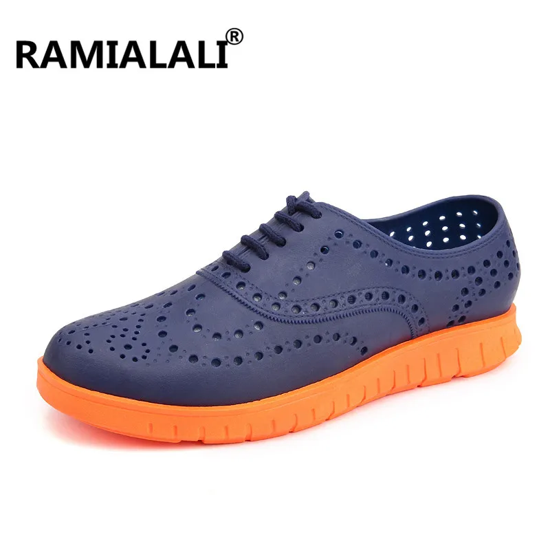 BLUE ORANGE Ramialali/мужские сандалии Летняя дышащая перфорированная обувь мужская повседневная обувь уличная Мужская садовая обувь Вьетнамки высокого качества - Цвет: BLUE ORANGE