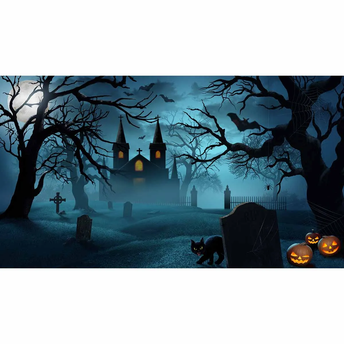 Фон Allenjoy Хэллоуин замок ночью Tombs Луна лес ворона Тыква Лампа ужасная фотостудия
