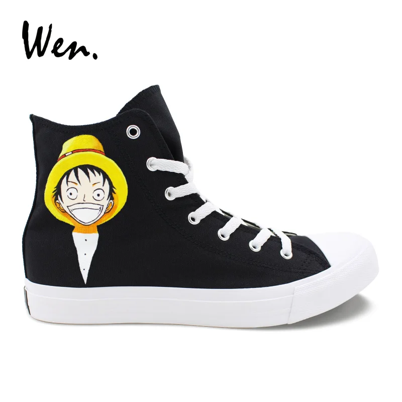 

Wen Boy Girl's Cosplay Canvas Shoes Hand Painted Sneakers One Piece Luffy Jolly Roger Anime Design Espadrilles Flat Zapatillas