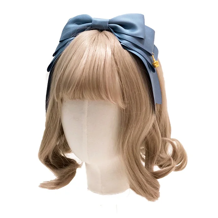 Sky blue Ручная работа, Корейская Лолита, большой бант, на каждый день, KC, повязка на голову, корона, подвеска, отделка, лента для волос, косплей, женские аксессуары для волос, 9 цветов - Цвет: Sky blue
