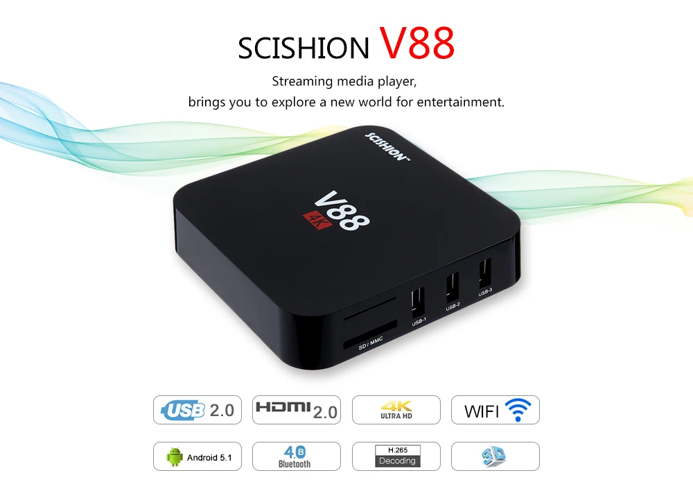 ТВ-приставка SCISHION V88 Rockchip 3229 Четырехъядерный 4K H.265 1 ГБ DDR3 ram 8 ГБ eMMC rom мини-ПК Android телеприставка