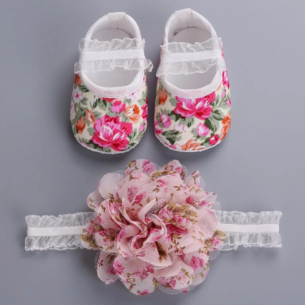 2016 Цветочные принцессы новорожденных Обувь лук оголовье набор Подставки для