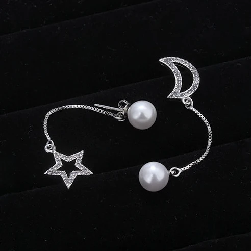 

Long Tassel Drop Earrings Moon And Stars Design 925 Sterling Silver For Women Brincos Earrings Elegance Wedding Jewelry