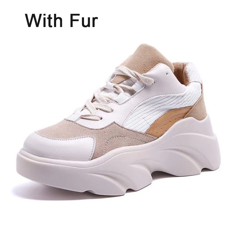 beige fur Coolcept, женские брендовые кроссовки, стиль, повседневная Вулканизированная обувь, женская повседневная обувь на шнуровке, женская обувь для улицы, Размеры 35-40 - Цвет: beige fur