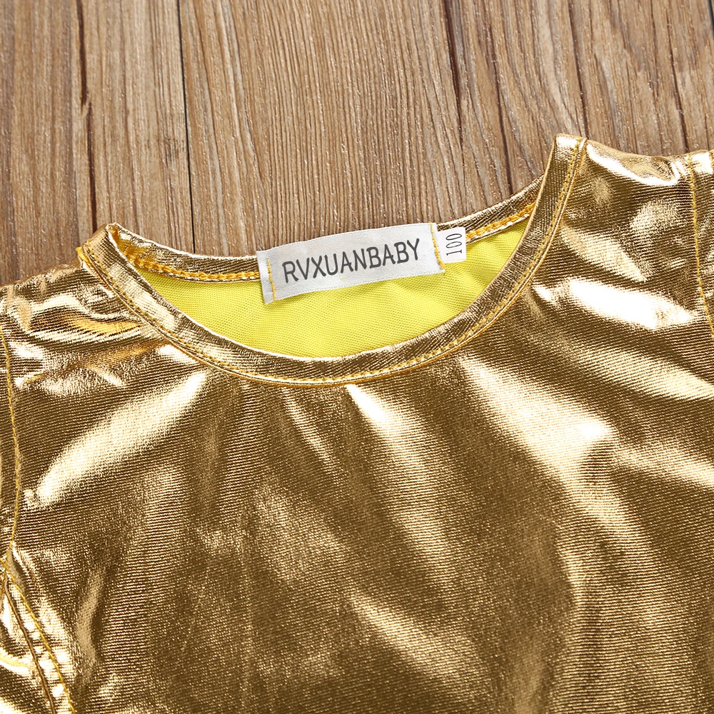 Детская одежда для девочек 2 предмета золотой костюм отдыха с короткими рукавами