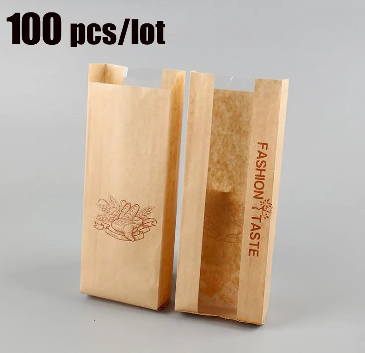 

100 шт./лот пакет из крафт-бумаги с окном для выпечки Упаковка для отдыха еды хлеба пакеты для тостов пакет подарочные пакеты Бесплатная доста...