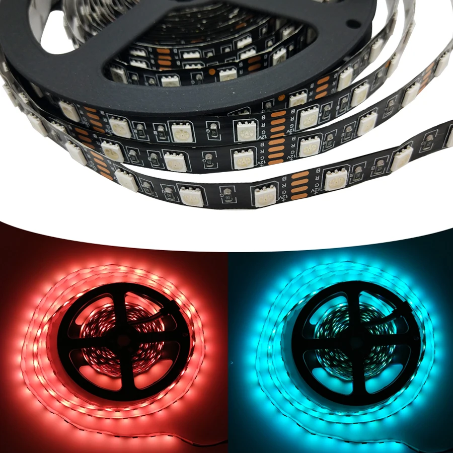 SMD 5050 RGB Светодиодные ленты DC 12 В Черный PCB полосы 5 м 300 светодиодный свет гибкий с 3A