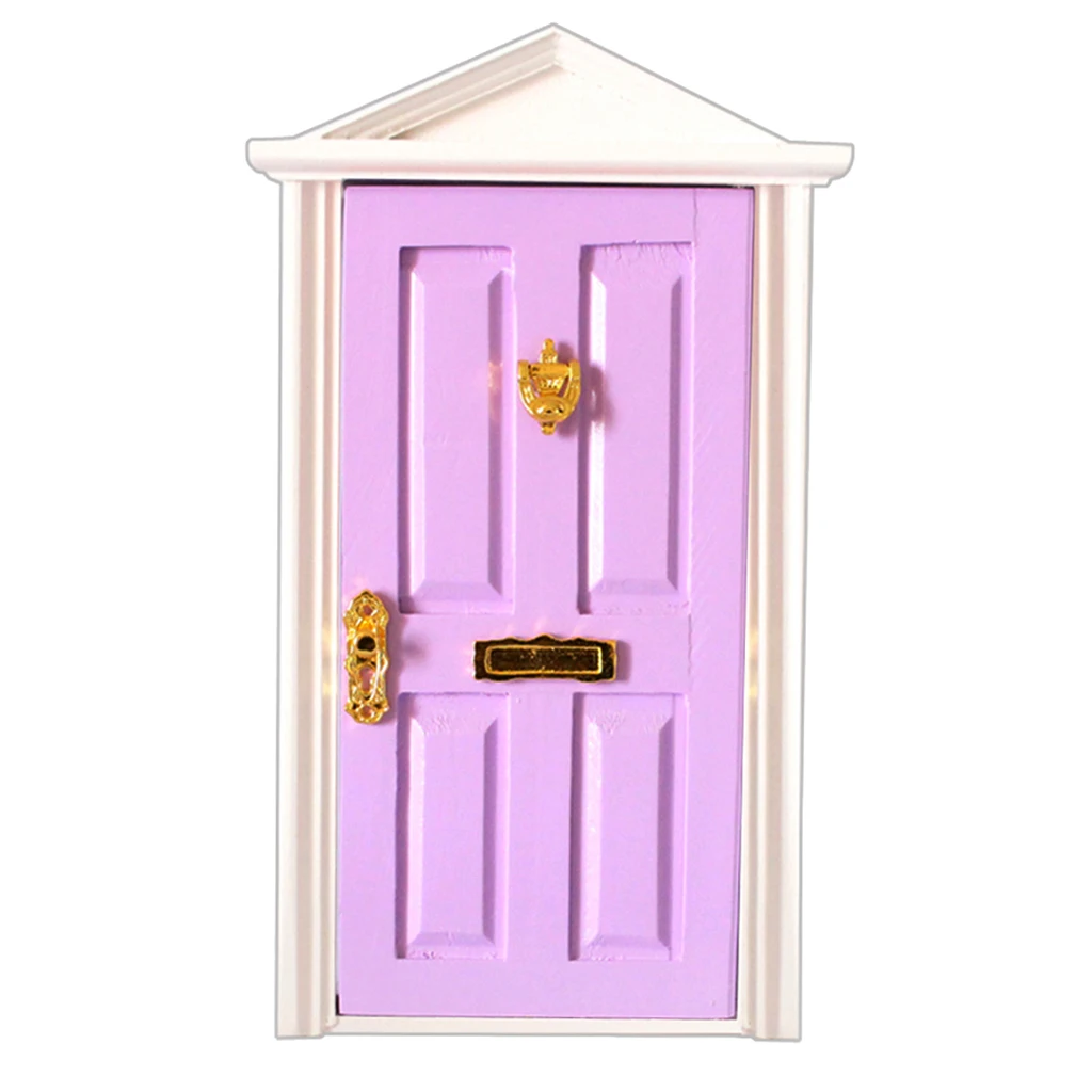 Purple Новые поступления 1:12 Кукольный дом миниатюрный деревянный Steepletop дверь с аппаратной мебели игрушки кукольный домик украшение кукольный аксессуар - Цвет: Purple