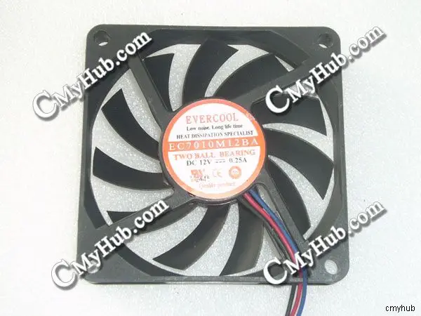 Genuine For EVERCOOL EC7010M12BA DC12V 0.25A 7010 7CM 70MM 70x70x10 3pin 3wire Cooling Fan | Fans &amp