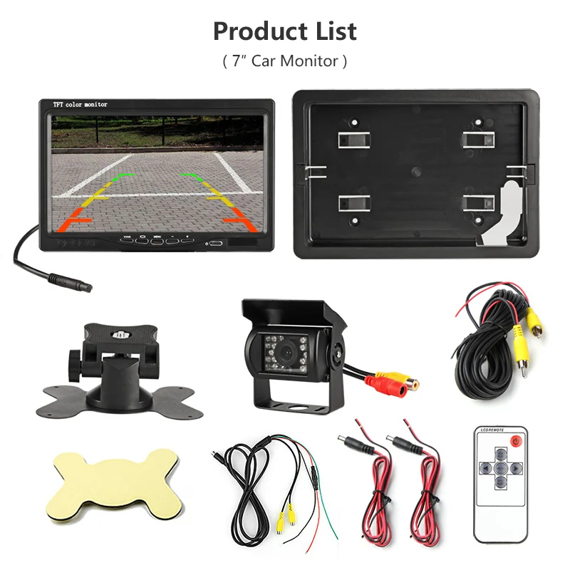

Jansite 7" Wired Car monitor TFT LCD Car Rear View Monitor Parking Assistance 18 LED IR Waterproof Backup Camera for Sedan Truck