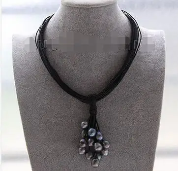 Ожерелье с подвеской из черной кожи 18 дюймов 15 рядов 14 мм|black pearl pendant|black pendantpearl