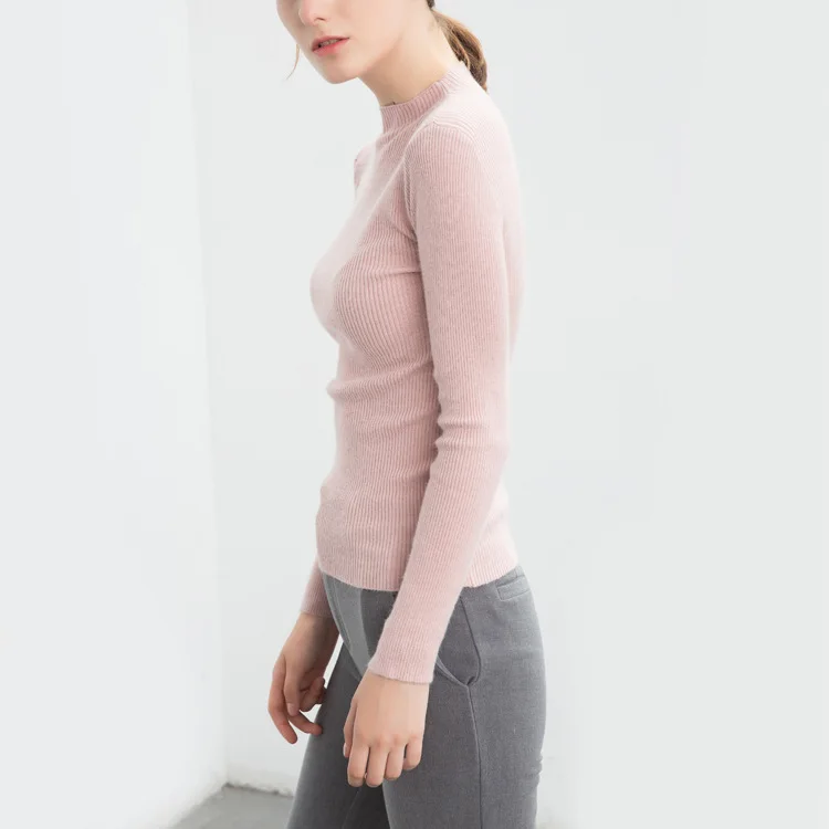 Новый 2016 Осень Зима свитер Женщин высокие упругие Твердые Водолазка Женская
