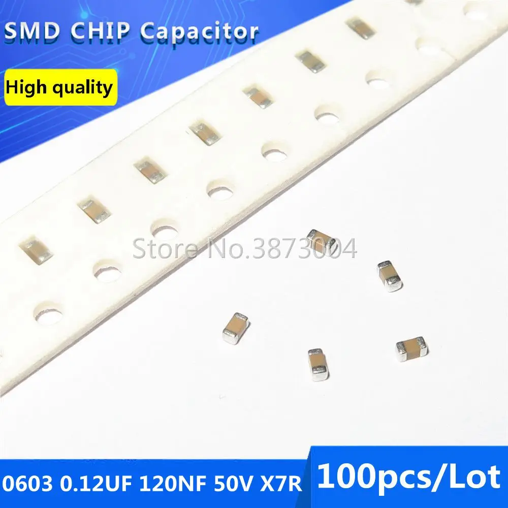 

100 шт. 0603 мкФ 0,12 нФ 50 в X7R 10% SMD чип конденсатор