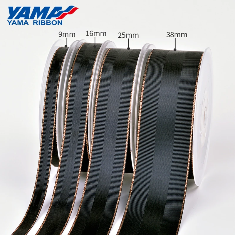 Атласная лента YAMA с розовыми и золотыми краями 100 ярдов 9 16 25 38 мм 3/8 5/8 1 1/2 дюйма