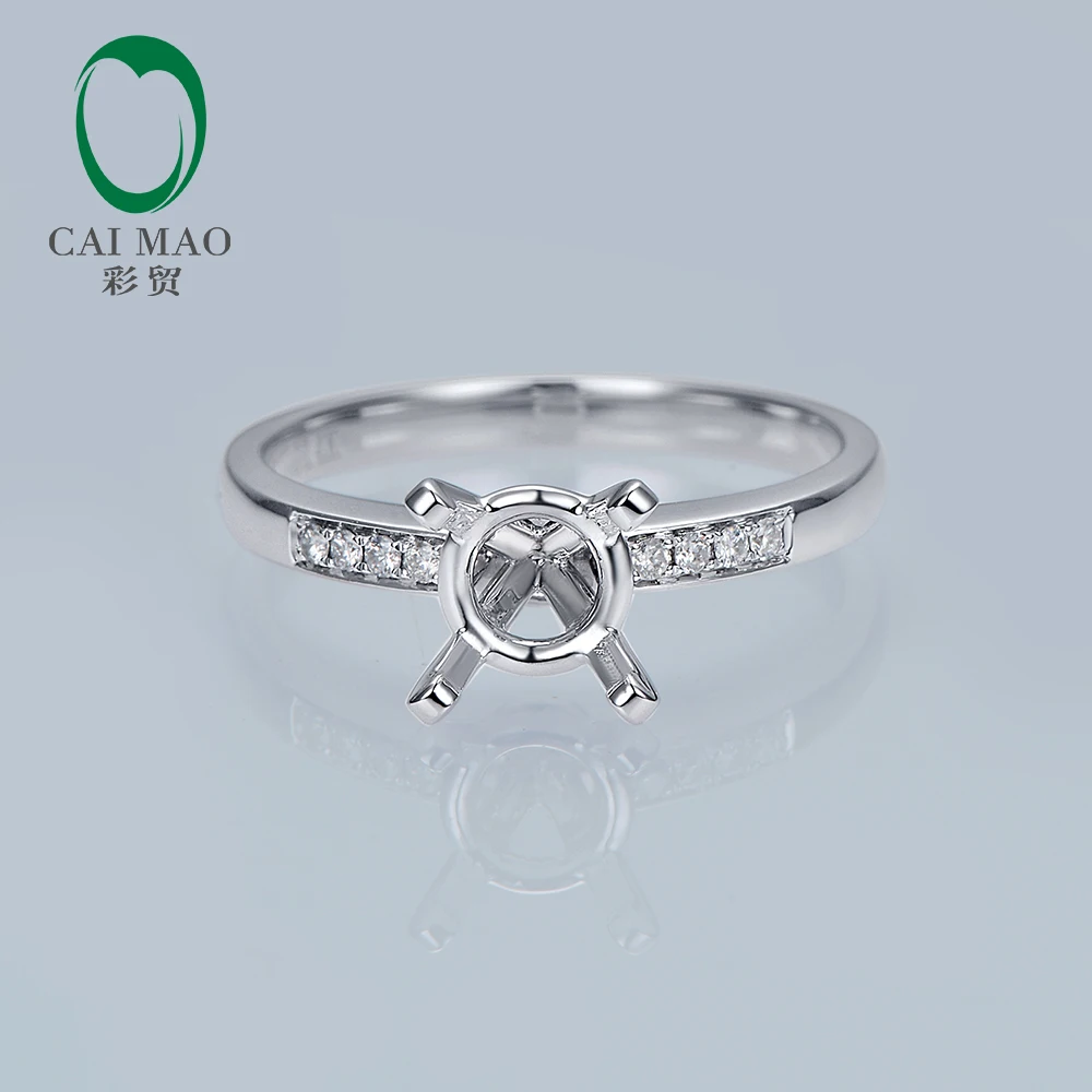 Caimao 7mm Round Shape 14kt White Gold Natural Full Cut Diamond Engagement Ring Semi Mount Settings