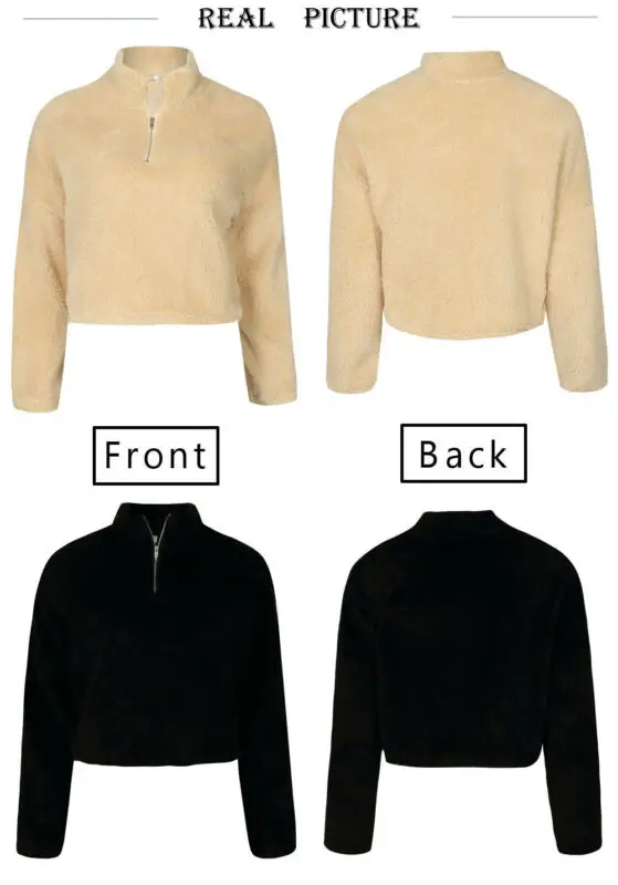 

Loose Long Jumper Casual Blouse Tops Sleeve Women Zipper Pullover Solid Color