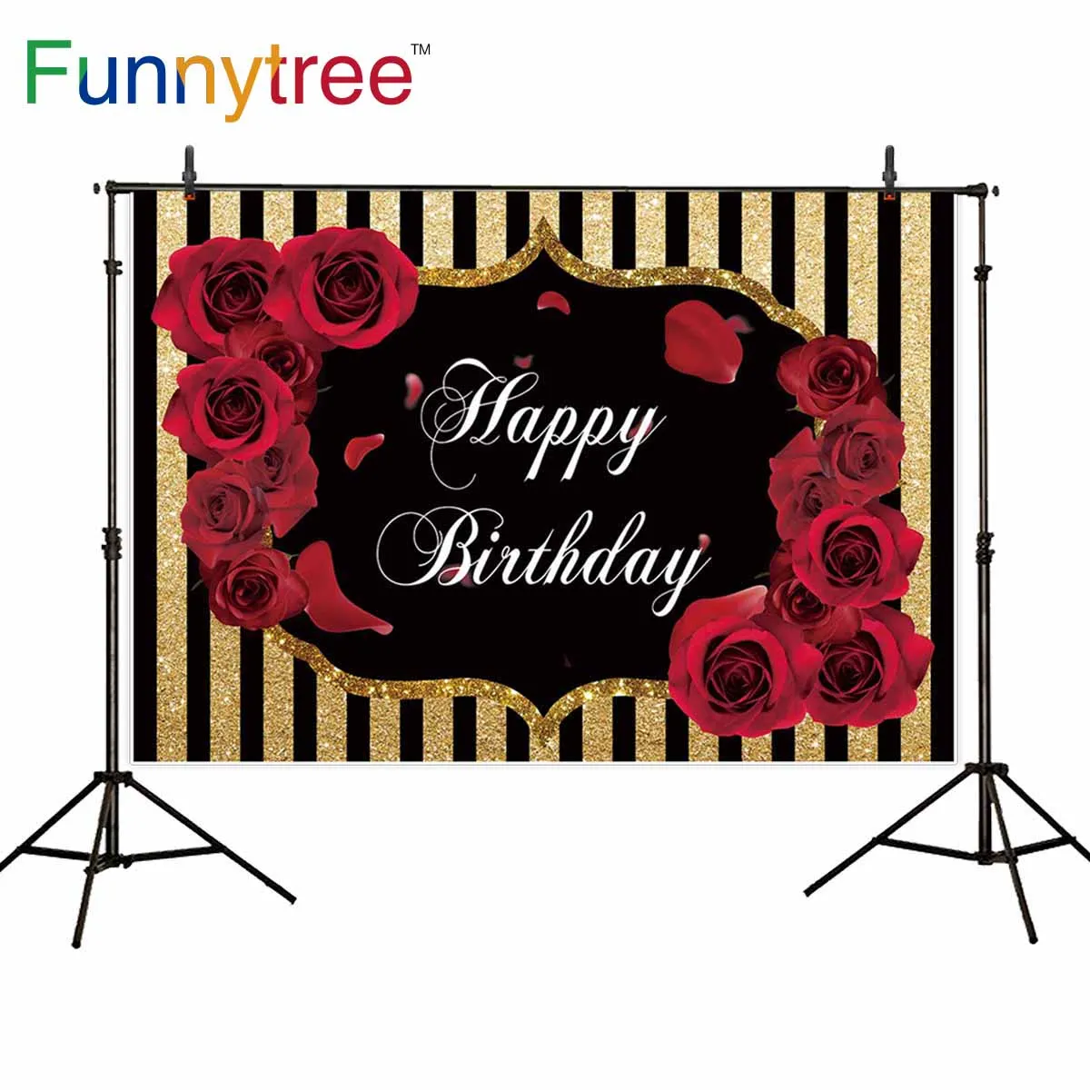 Фон Funnytree для фотобудки с днем рождения роза цветок золотые полосы фотосессия