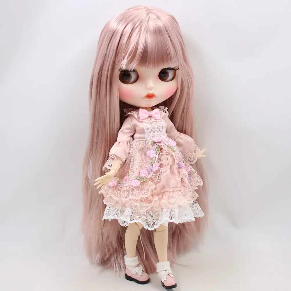Кукла ICY DBS Blyth для No.BL6022/8800 дымчато розовые волосы резные губы матовое лицо с