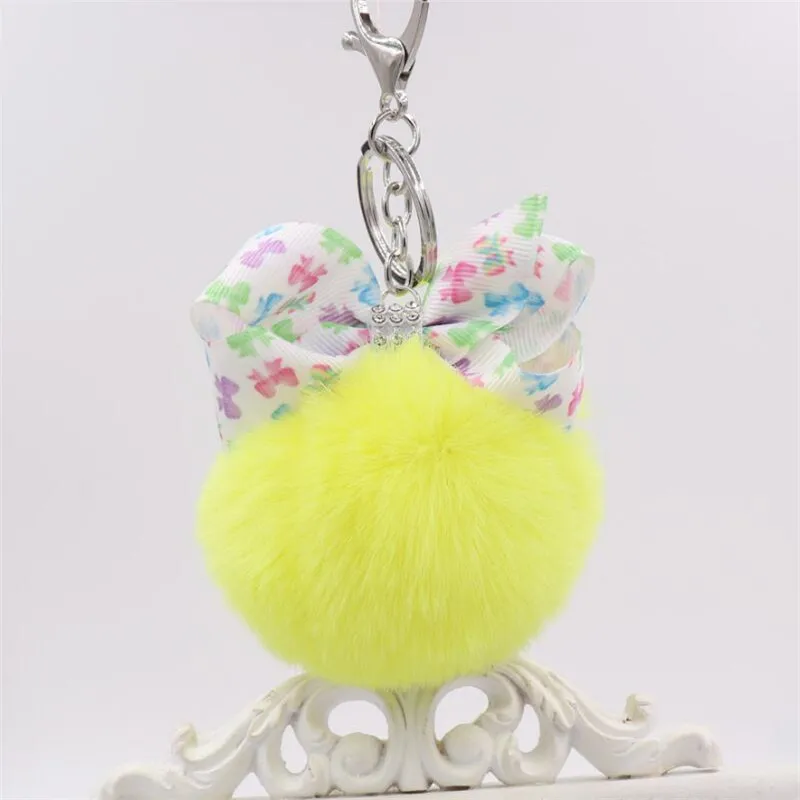 Fashion Accessories Bowknot Faux Rabbit Fur Keychain Ball Key Chains Bag Pendant Car Keyring Pompom Holder For Women | Украшения и