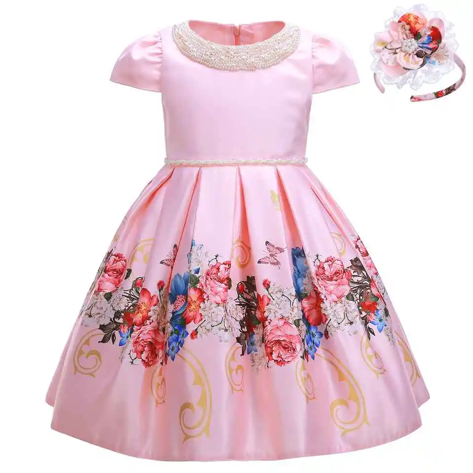 Cutestyles/летнее платье с цветочным узором для девочек Эксклюзивное Платье для малышей с головной убор, одежда для свадебной вечеринки, дня рождения G-DMGD911-1157