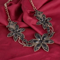 minhin elegant black crystal necklace for women classic big flowers design pendant choker necklace delicate wedding jewelry
