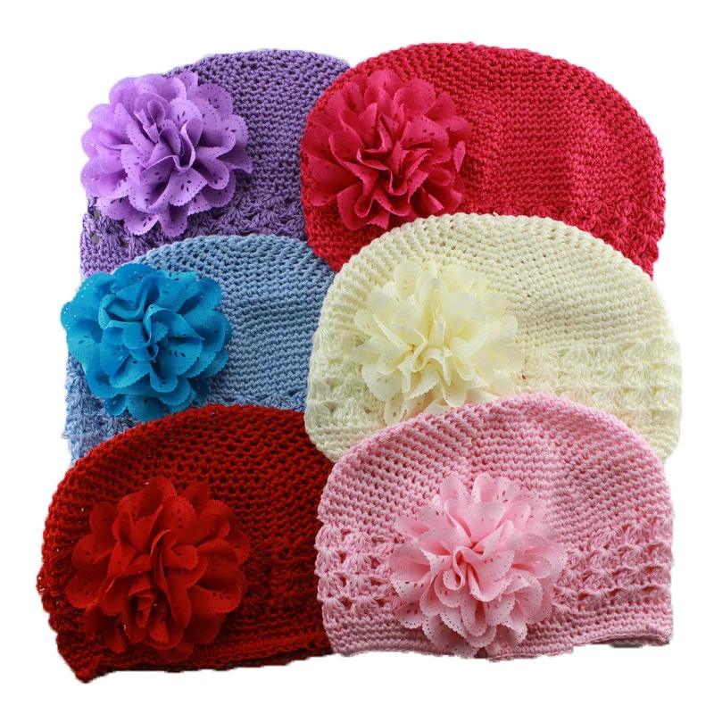 Korean silk peony hair cap child hat knitted Newborn Hat Baby Girl Cotton Beanie Soft Knit Infant Caps Hospital | Детская одежда и