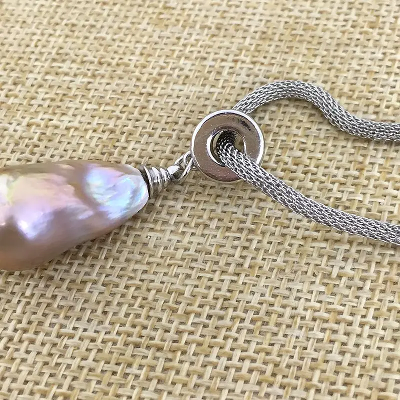 hot wheel modeling baroque keishi pearl pendant necklace nucleated flameball shape Durable adjust chain 925 sterling lovely