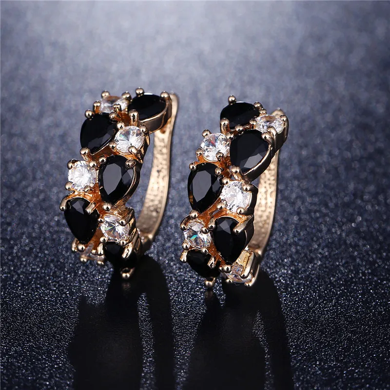 Женский ювелирный комплект из колье серёг и кольца с черным цирконием|colorful jewelry