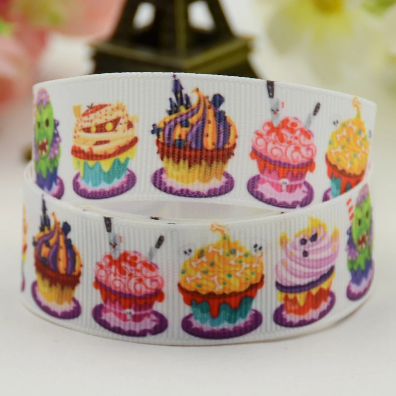 

22 мм 25 мм, 38 мм, 75 мм Хэллоуин кекс принт с персонажами мультфильмов, корсажная лента вечерние свадебные украшения 10 ярдов X-01068