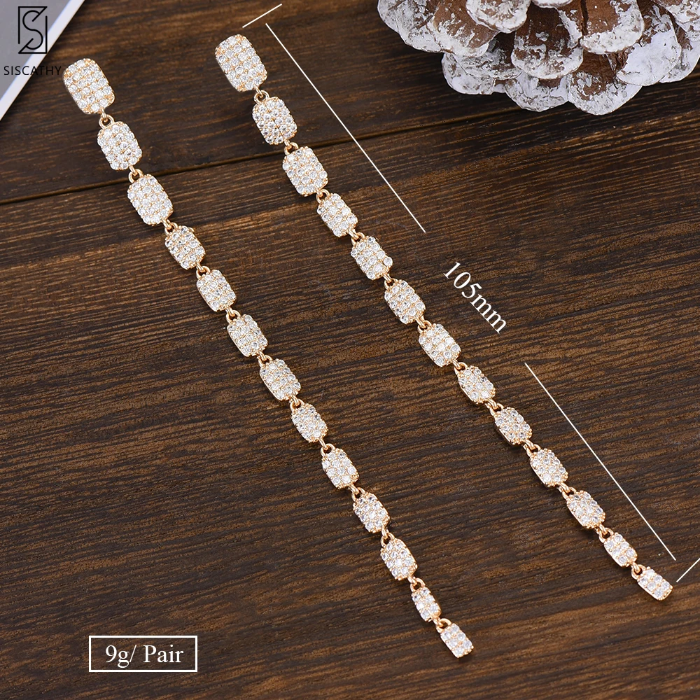 

SISCATHY 105mm Elegant Women Drop Earrings Trendy Long Tassel Simple Cubic Zirconia Dangle Earrings For Women Statement Jewelry