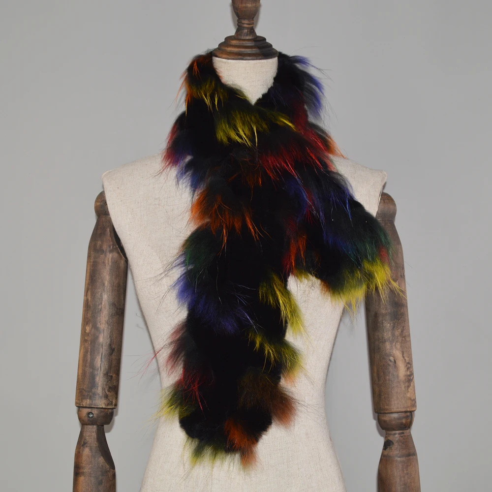 2020 New Women Winter Genuine Fox Fur Scarfs Lady Warm Knit Real Rex Rabbit Muffler 100% Natural Soft Scarves |