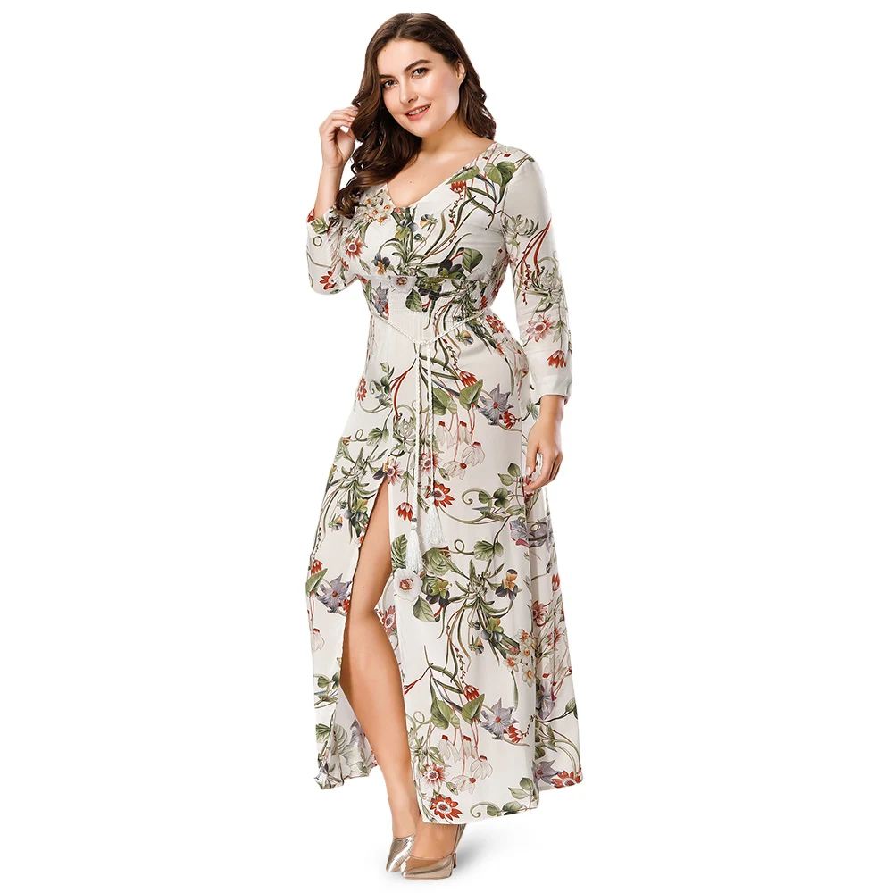 Женское Макси платье с длинным рукавом цветочным принтом и высоким