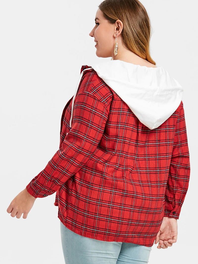 Плюс размера плюс 5XL-XL хип-хоп клетчатые футболки с капюшоном женские красные