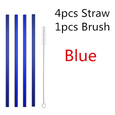 4pcs blue 4/10 шт. из особо тонкого гнутого стекла прямой изгиб питьевой Стекло соломинки многократного использования экологически чистое изделие с щеточка для чистки - Цвет: 4pcs blue