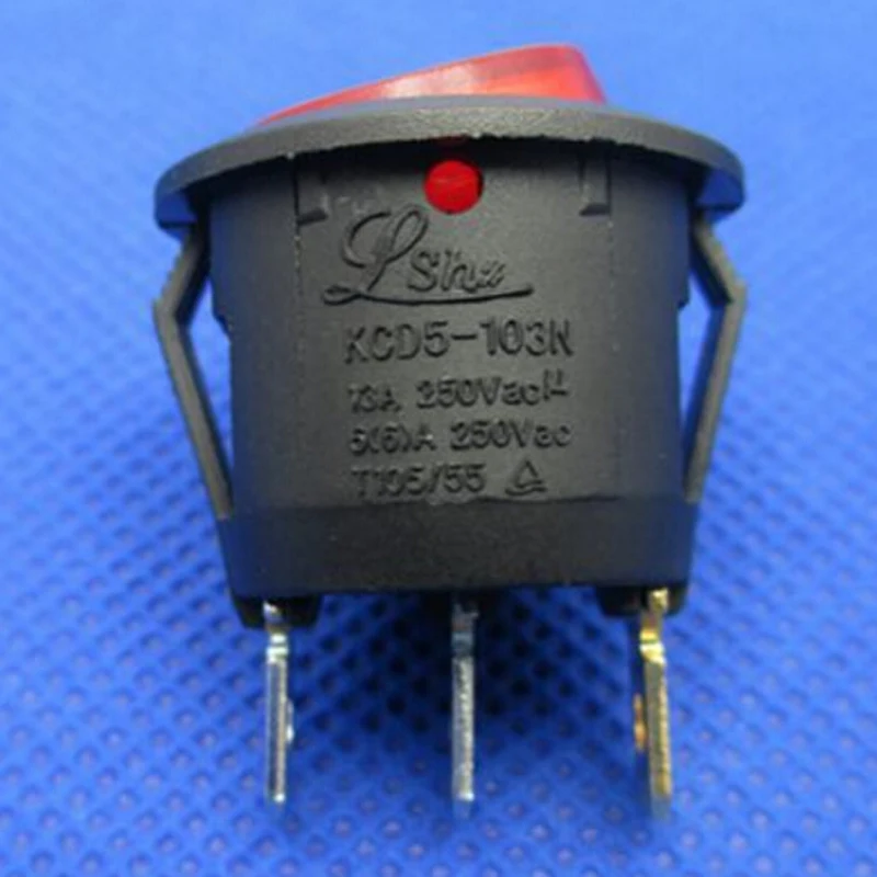 20 шт KCD5 103N 13A 250V на включения/выключения Кулисный круглый тумблер кнопочный