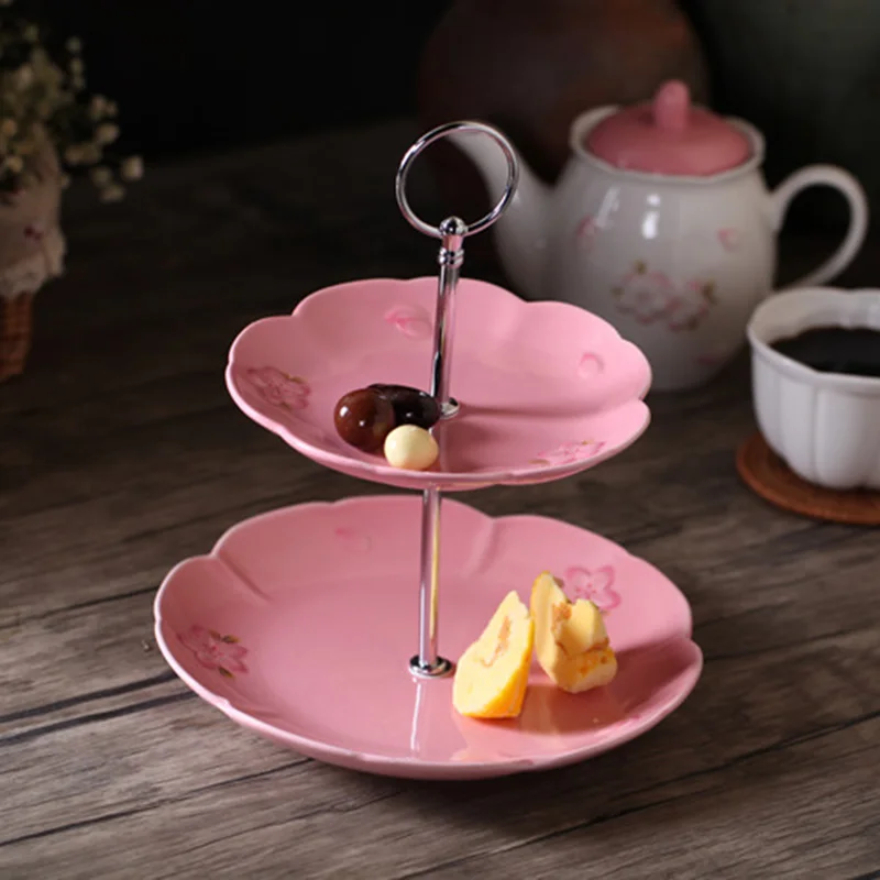 Креативное керамическое фарфоровое блюдо для фруктов розового цвета с рисунком