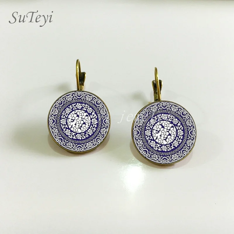 SUTEYI DIY Мандала серьги для женщин стекло хна купол с художественной фотографией