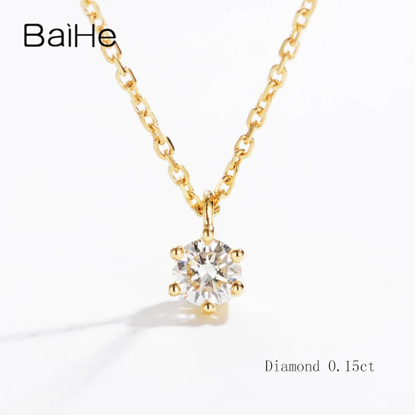 Necklaces 2 BAIHE Твердое 18 к желтое золото 0.10CT сертифицированное H/SI подлинное натуральное бриллиантовое обручальное женское модные ювелирные изделия Подарочные ожерелья - Цвет камня: Necklaces 2