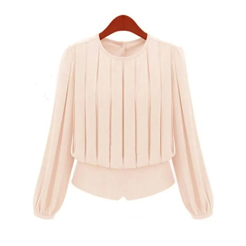 Блузка женская с круглым вырезом стильная рубашка в офисном стиле длинным