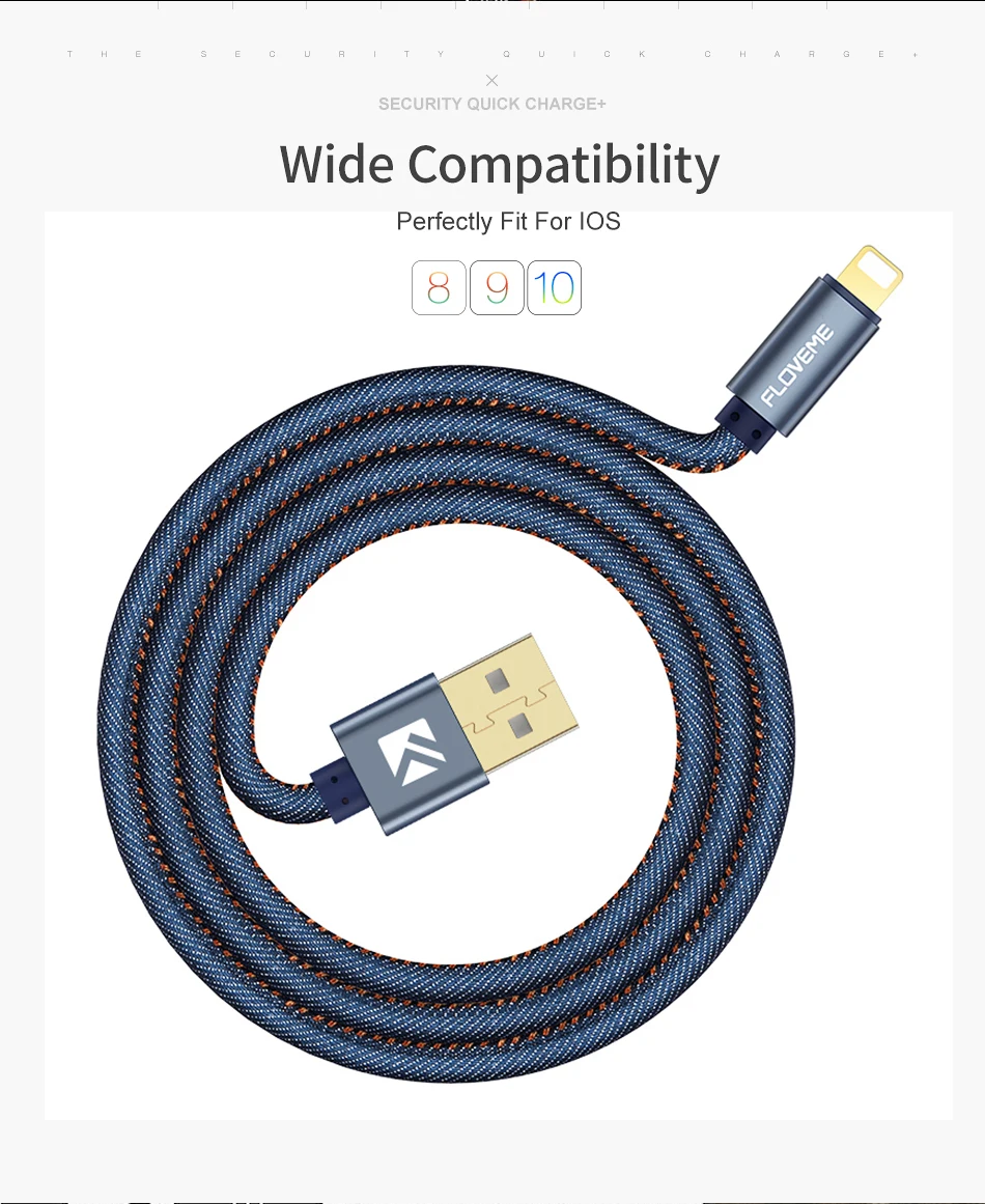 FLOVEME USB кабель для iPhone 5, 5S, 6, ковбойский джинсовый Micro usb type-C кабель для samsung S9, S10, Xiaomi 2A, 1 м, зарядное устройство для телефона