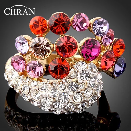 

Chran Gold Color Charm Sparkling Crystal Flower Finger Rings for Women